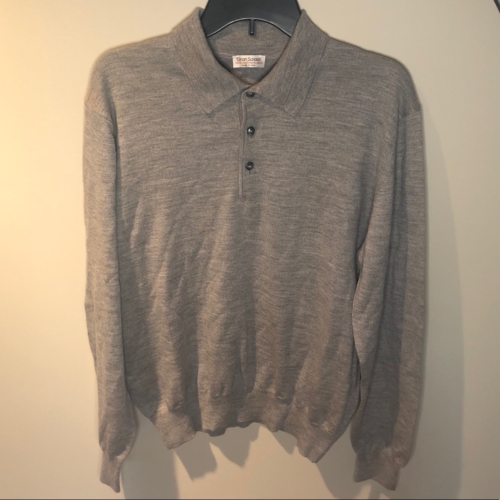 grey cashmere long sleeve polo